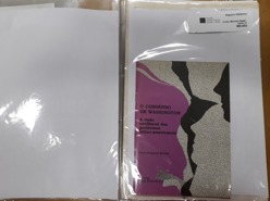 Detalhe de interior de pasta contendo acervo textual